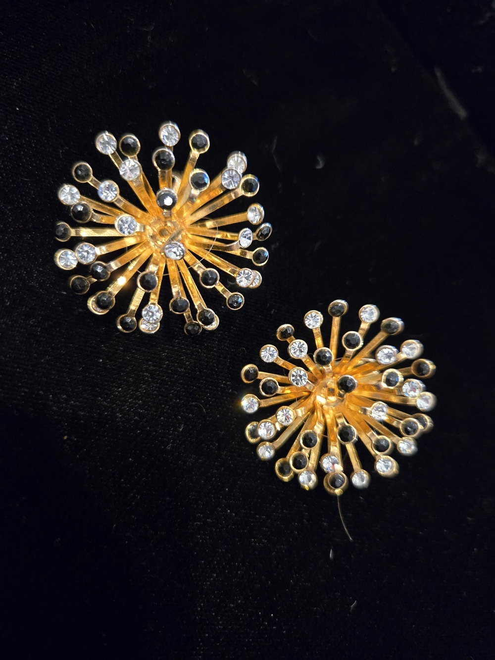 MCM Back And Clear Rhinestone Atomic Starburst Clip On Earrings